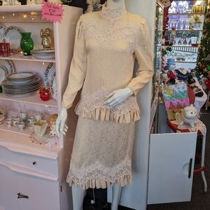 Rina de Montella Silk Lace and Bead 2 Piece Set Dress